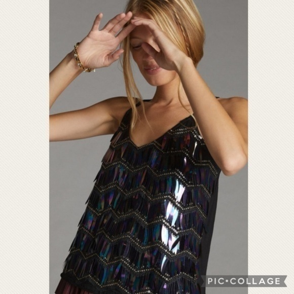 Anthropologie Tops - :Price Firm: Anthropologie Porridge Zig-Zag Sequined Cami
